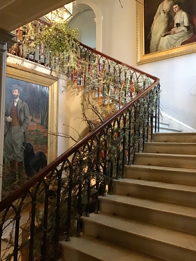 Stonor Park hallway bannister christmas decorations