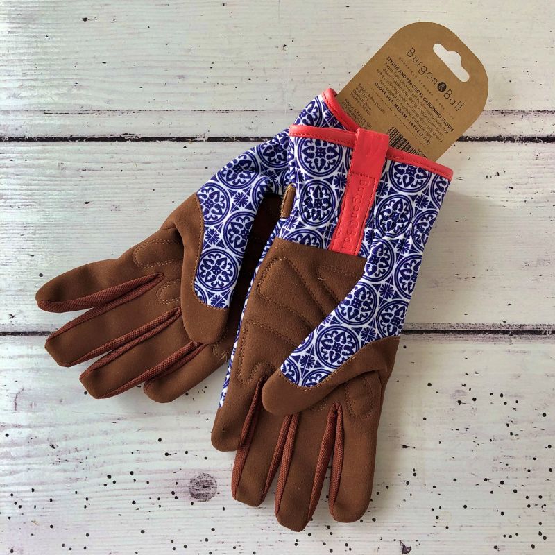 womens gardening gloves blue pattern palm Burgon & Ball