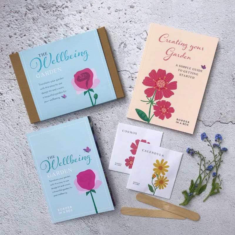 wellbeing garden design kit with book and seeds