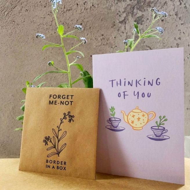 thinking of you card forget me not seed packet