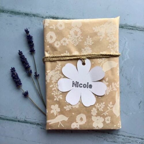 tissue paper wrap and tag