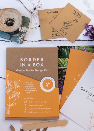 clay version border in a box garden design kit orange colour cover