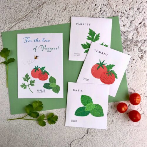 seasonal edible seed pack with three packets of seeds