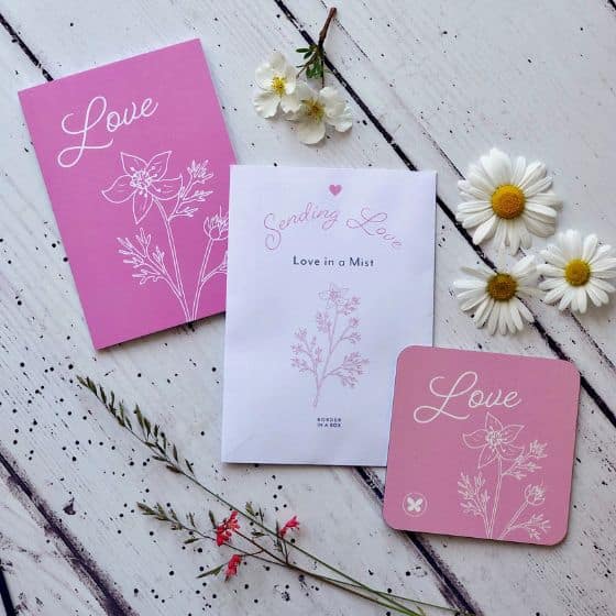 sending love card seeds and coaster