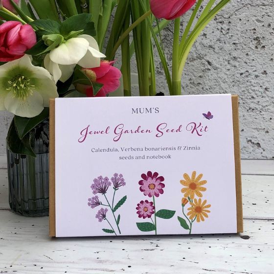 jewel garden for bees gift box with verbena zinnia and calendula illustrations