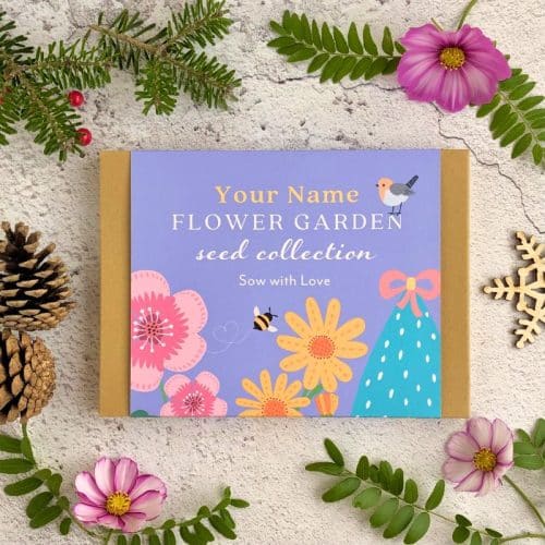personalised gardening gift with 12 flower seeds garden christmas style gift box