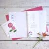 garden journal inside pages with zinnia seed packet
