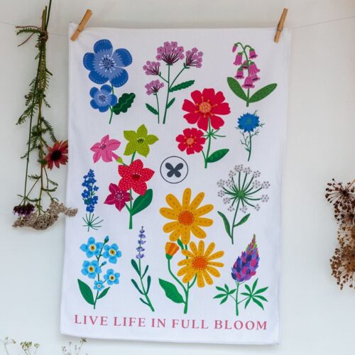 kitchen tea towel cloth with floral illustrations