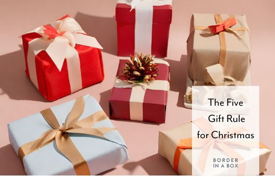 the five gift rule blog header with photo of wrapped gifts