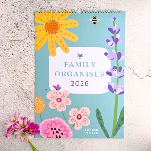 family organiser front cover of 2026 planner with floral illustrations