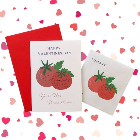 valentine card with tomato seeds and red envelope