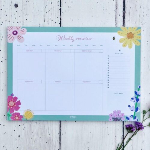 desk planner pad A4 weekly floral design green edge