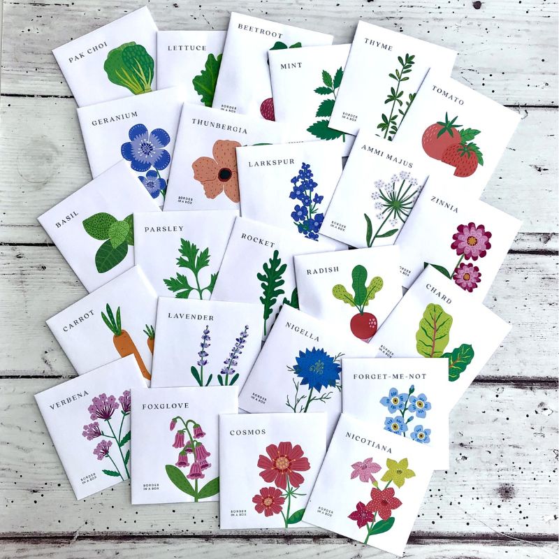 flower veg and herb seed packets