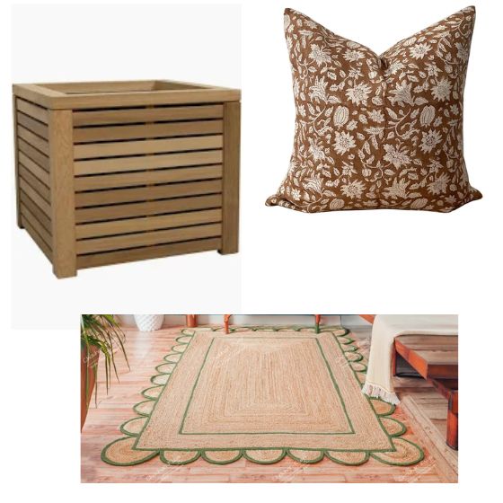 wooden planter rug and cushion