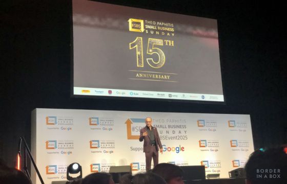 theo paphitis, dragons den on stage at ICC Birmingham SBS event 2025