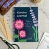 garden journal front cover with zinnia and lavender illustrations