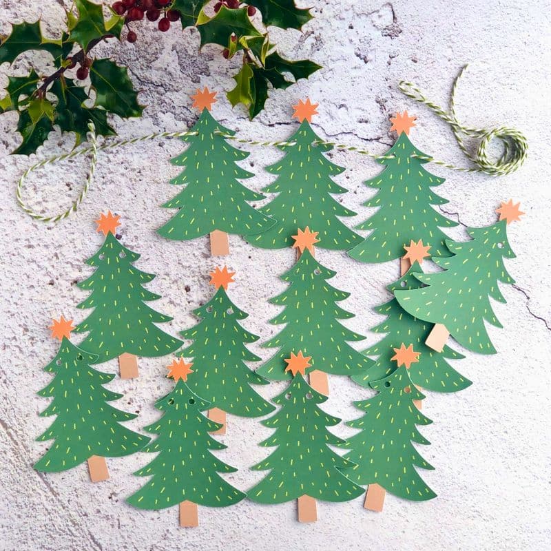 christmas tree bunting 12 flags 800 x 800 christmas tree shaped bunting with gold stars