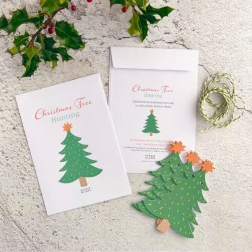 christmas tree shaped bunting and envelope