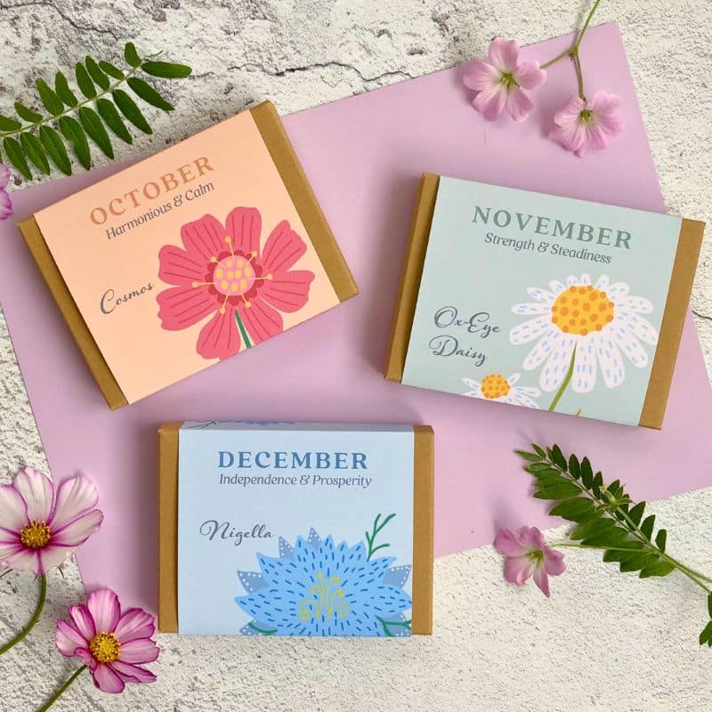 October November December birth flower seed gift boxes